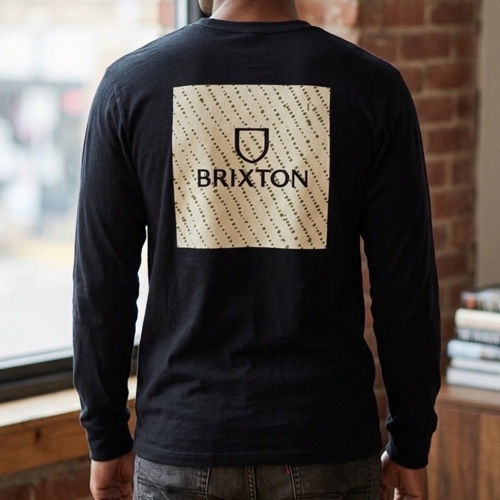 Brixton Mens Small Black Long Sleeve Graphic T-Shirt Cotton Standard Fit